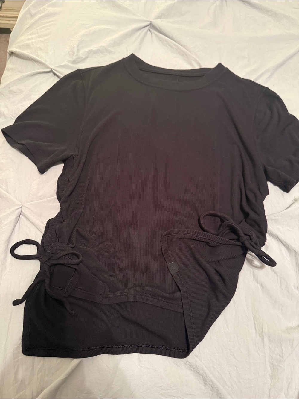 LULULEMON Black Short-Sleeve Crewneck Shirt with Side Drawstrings